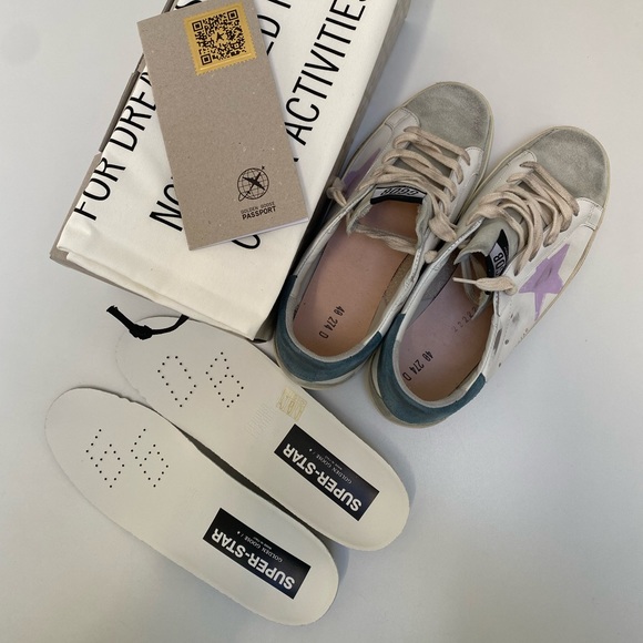 Golden Goose Superstar Sneaker in White/ Ice/ Pink/ Petrol size 40 New in Box - Picture 9 of 14